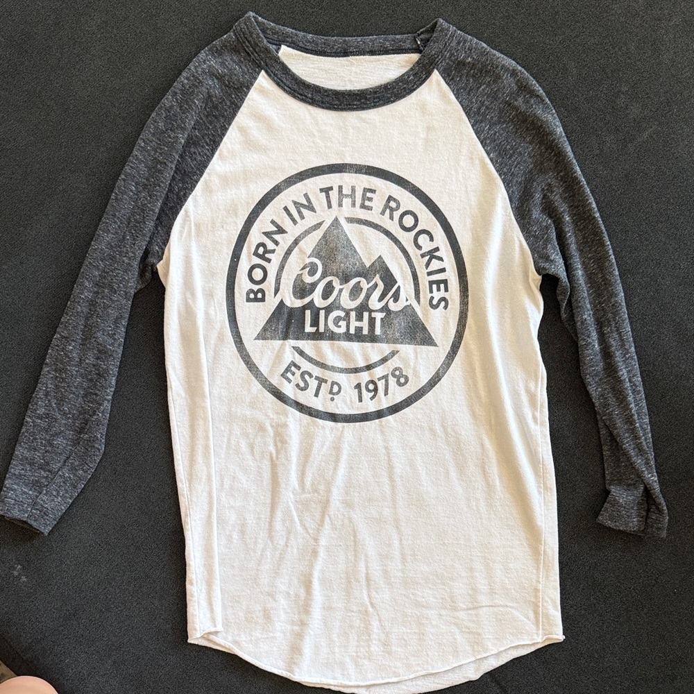Coors Raglan Baseball Tee - White and Charcoal